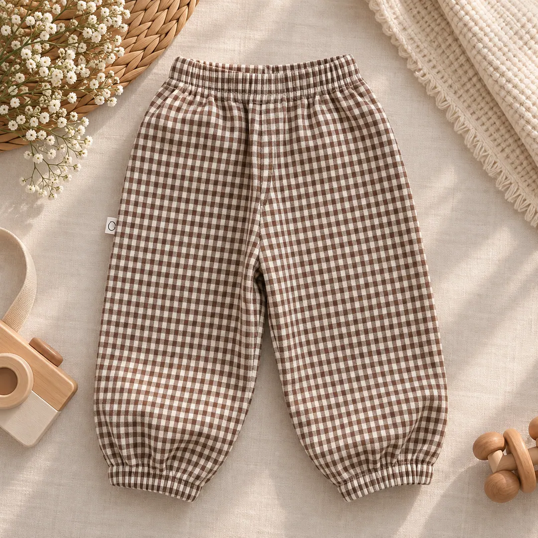 Brown and cream gingham baby trousers