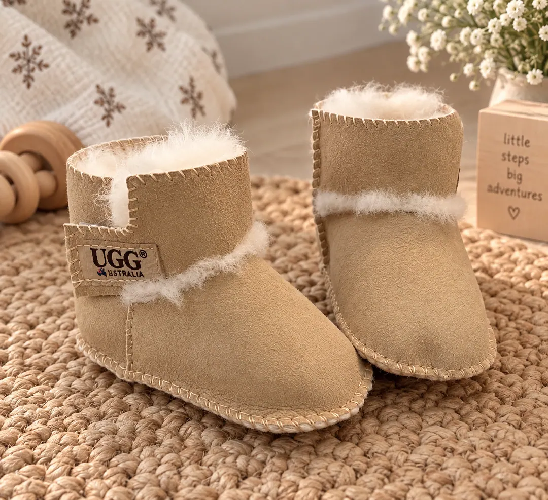 Tan shearling baby boots